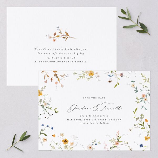 Dainty Wildflowers Save the Date Cards Sunflower Signature smooth Blank No Standard