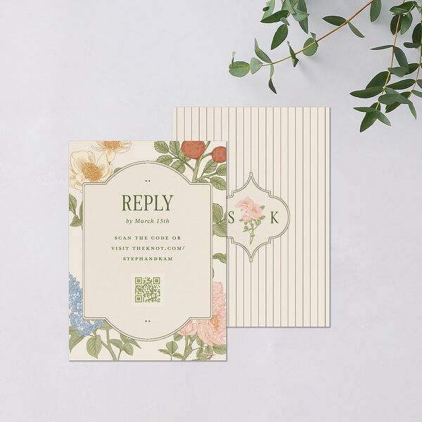 Floral Vintage Lattice QR Code RSVP Cards Champagne Signature Standard