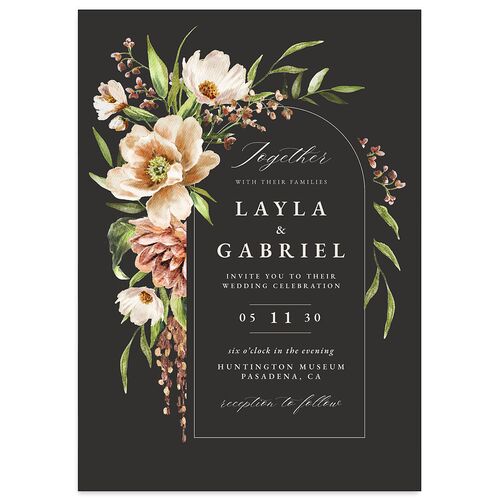 Floral Arch Wedding Invitations Charcoal Signature Blank No Standard