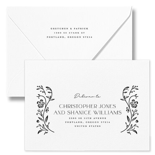 Storybook Filigree Rehearsal Dinner Invitation Euro Envelopes White Zinc Both Recipient and Return Addresses Luxe Signature