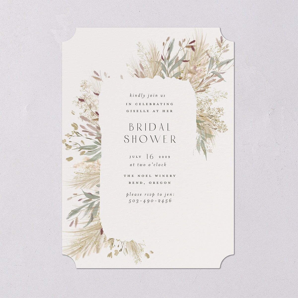 Ethereal Pampas Bridal Shower Invitations Thyme Signature Blank
