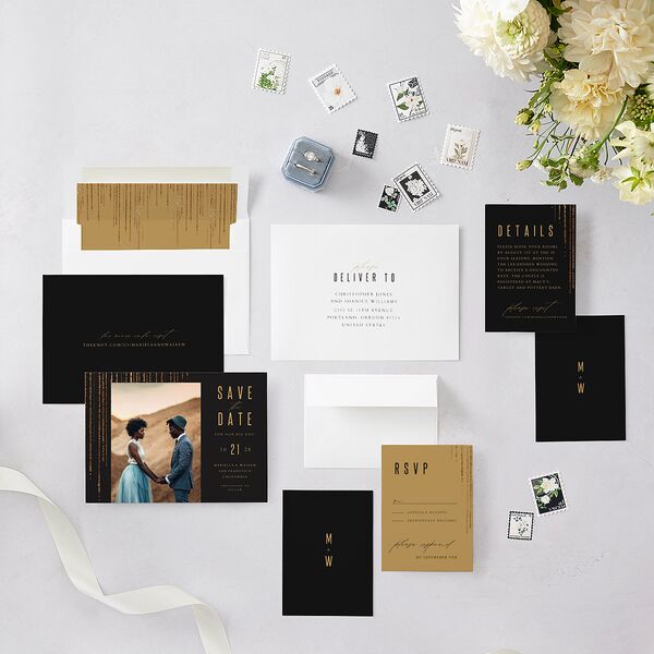 Classic Cascade Save The Date Cards Charcoal Signature smooth Blank No Standard
