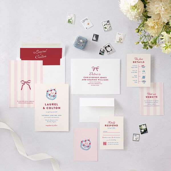 Retro Wedding Cake Wedding Invitations Crimson Signature Blank No Standard