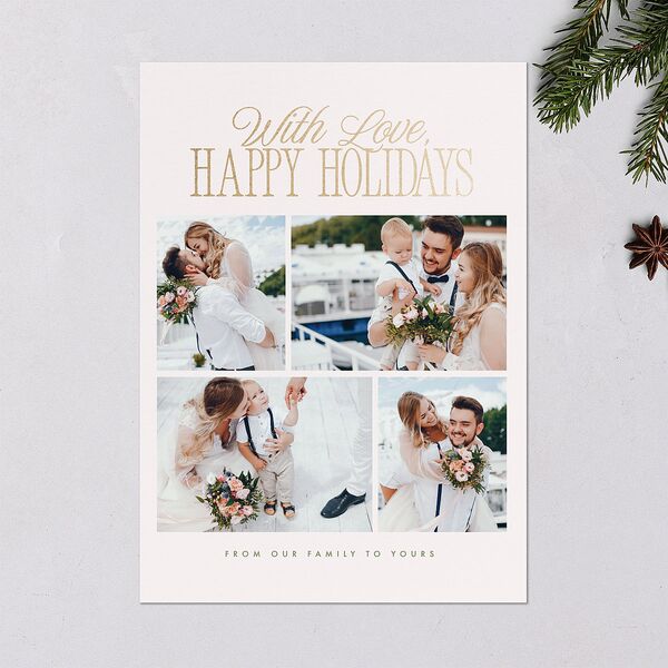 Hollywood Holiday Foil Holiday Cards Gold Greenery Signature Blank Standard Portrait