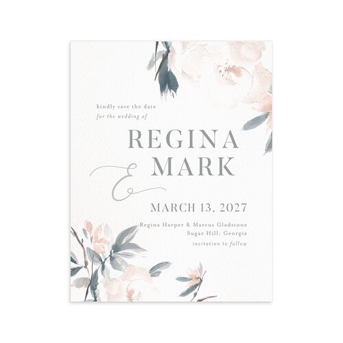 Elegant Garden Save the Date Petite Cards Dusty Blue Signature smooth Blank No Standard