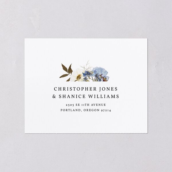 Pressed Flowers All-in-One Wedding Invitations Regency Blue Signature Light Both Recipient and Return Addresses No