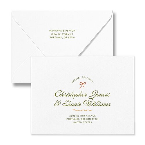 Whimsical Drawn Flowers Save the Date Petite Card Euro Envelopes White Thyme Both Recipient and Return Addresses Luxe Signature