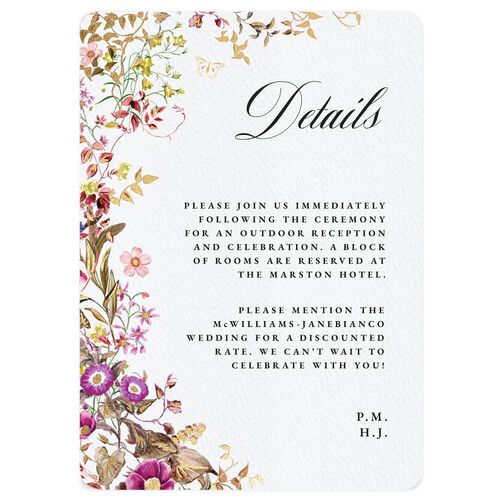 Opulent Garden Foil Wedding Event Detail Cards Gold Lily Signature Rounded