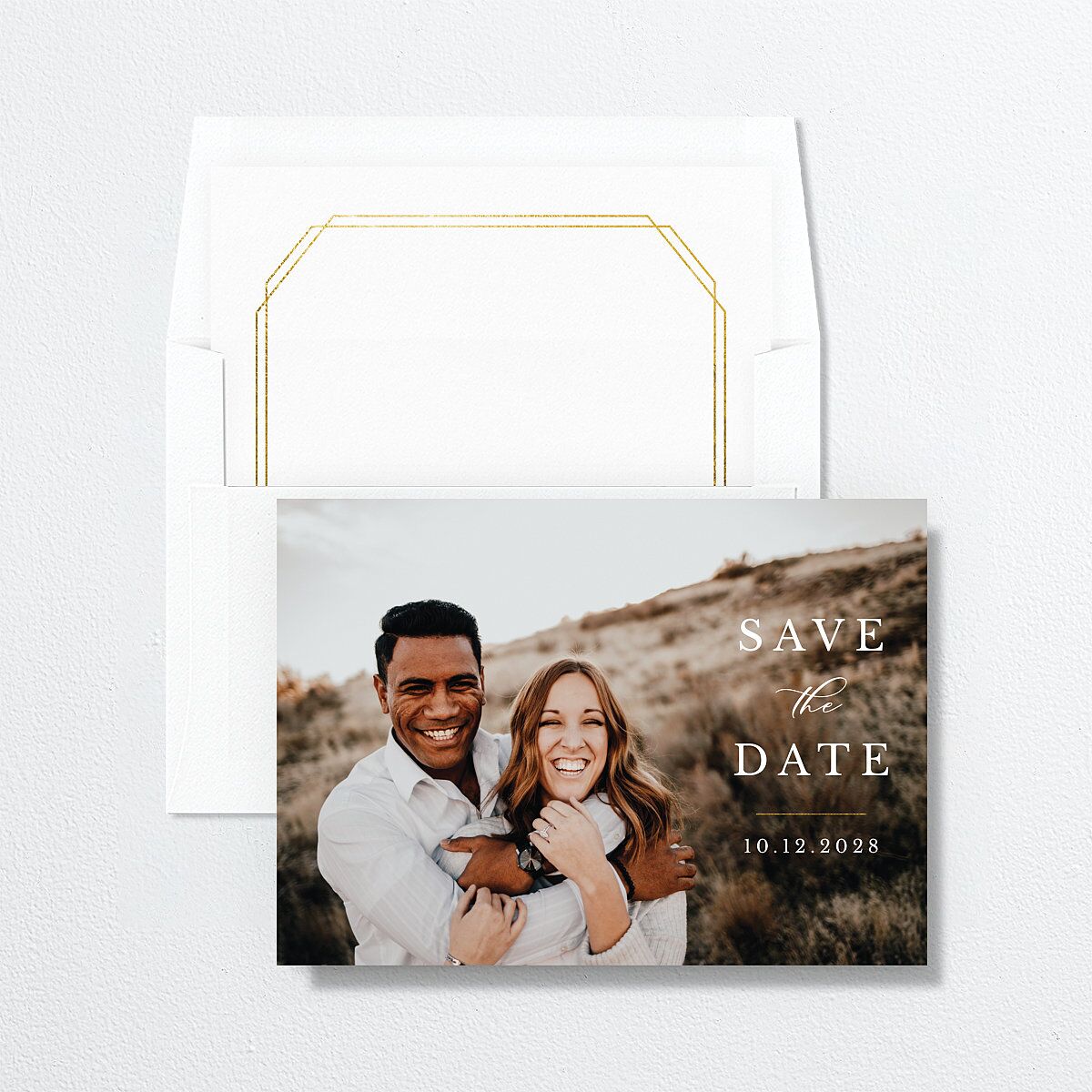 Eucalyptus Frame Save The Date Cards Pure White Signature smooth No Standard