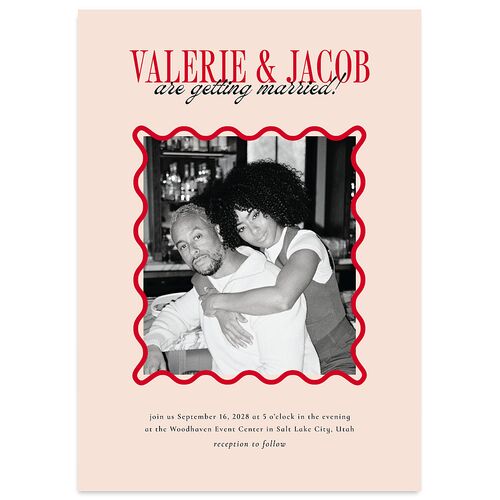 Wavy Frame Photo Wedding Invitations Ruby Signature Blank No Standard