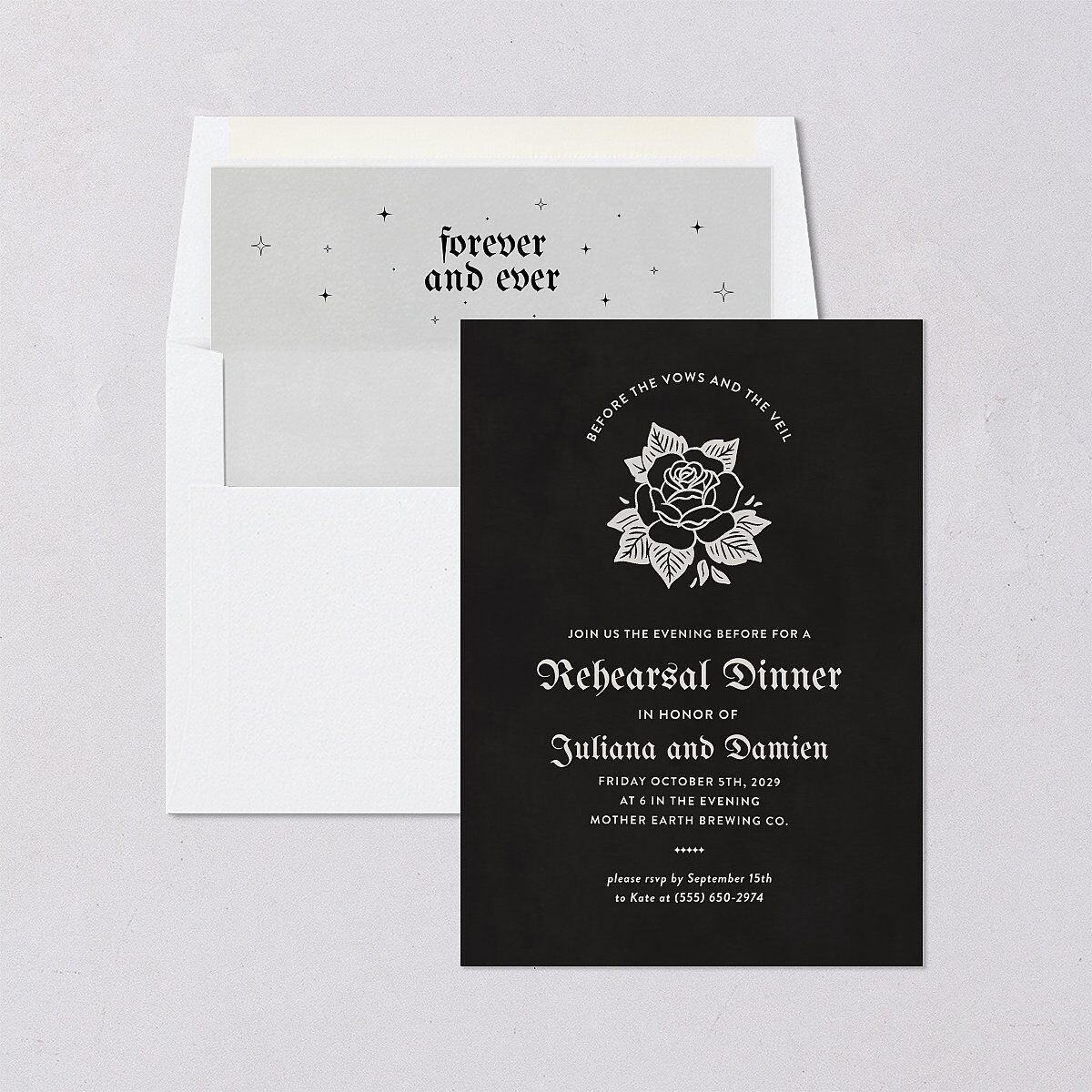 Moody Gothic Rose Rehearsal Dinner Invitations Midnight Signature Blank Standard