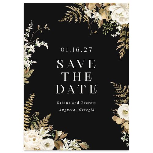 Floral Fern Frame Save the Date Cards Charcoal Signature smooth Blank No Standard