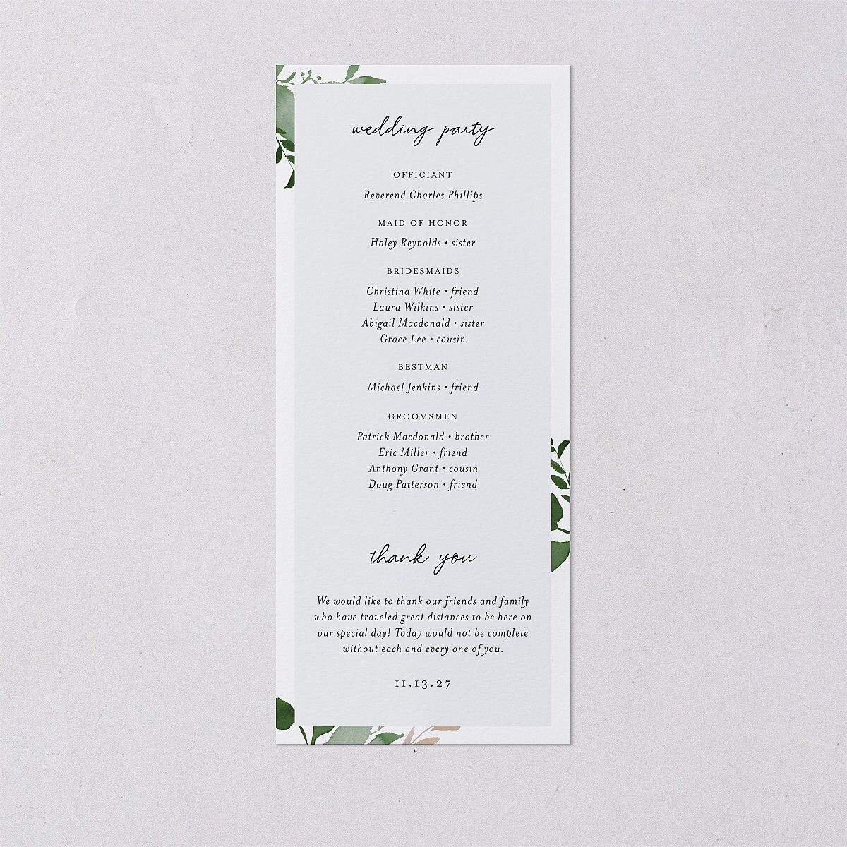 Leafy Frame Wedding Programs Hunter Green Signature