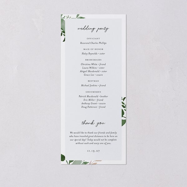 Leafy Frame Wedding Programs Hunter Green Signature