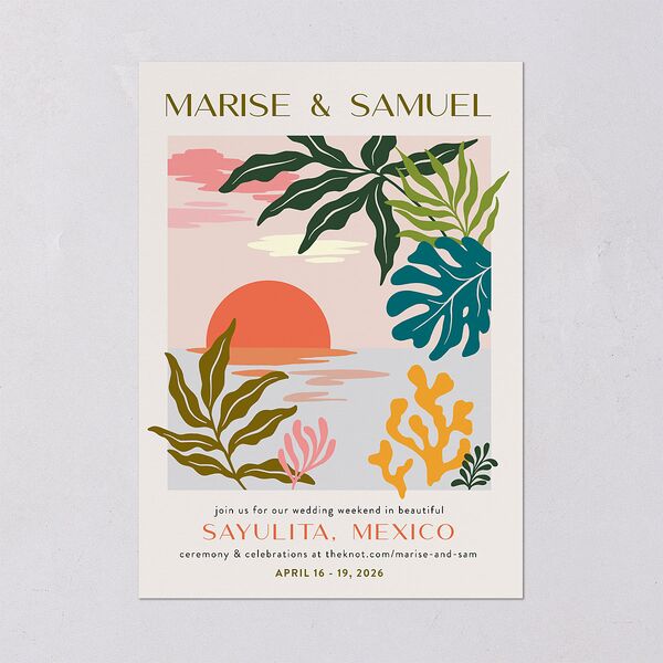 Impressionist Paradise Wedding Invitations Salmon Signature Blank No