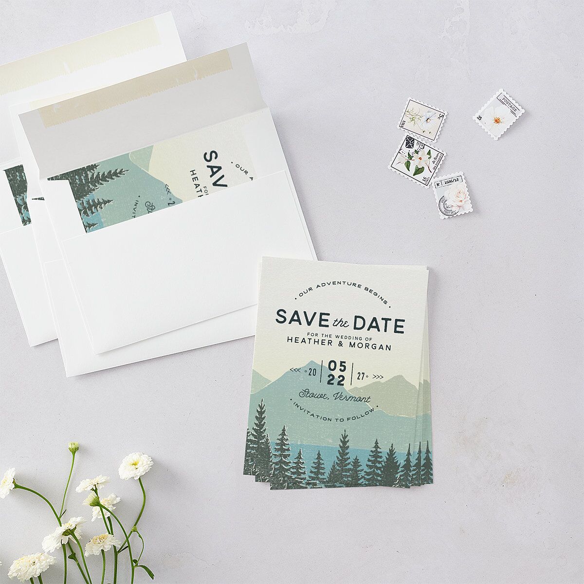 Vintage Mountain Save the Date Petite Cards  Pool Signature smooth Blank No Standard