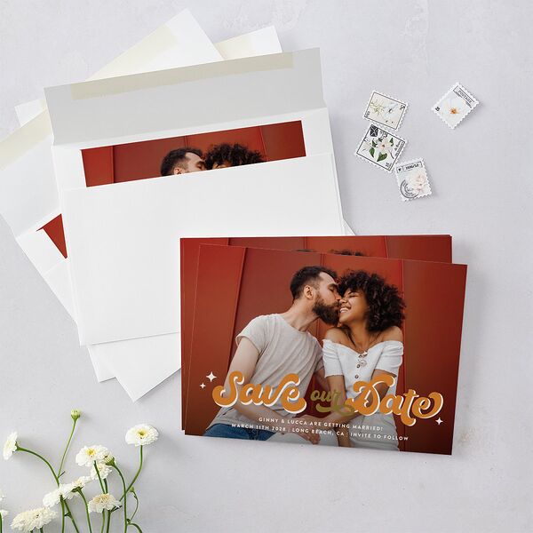 Disco Love Save the Date Cards Umber Signature smooth Blank No Standard