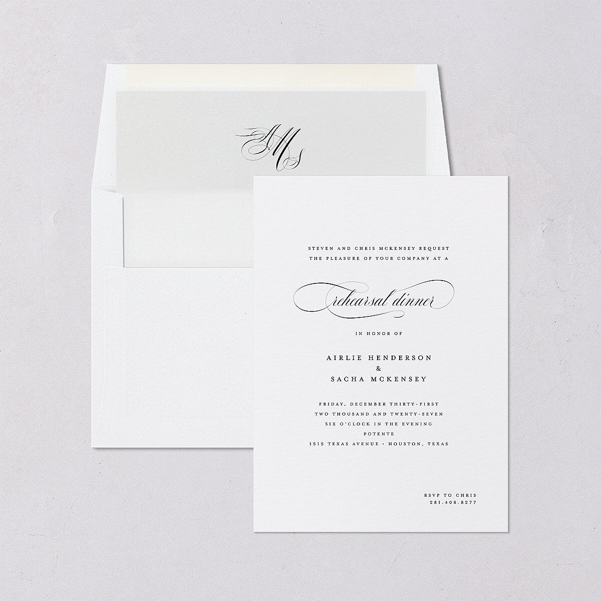 Classic Black Tie Rehearsal Dinner Invitations Pure White Signature Blank