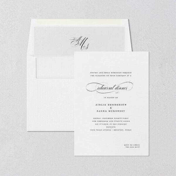 Classic Black Tie Rehearsal Dinner Invitations Pure White Signature Blank