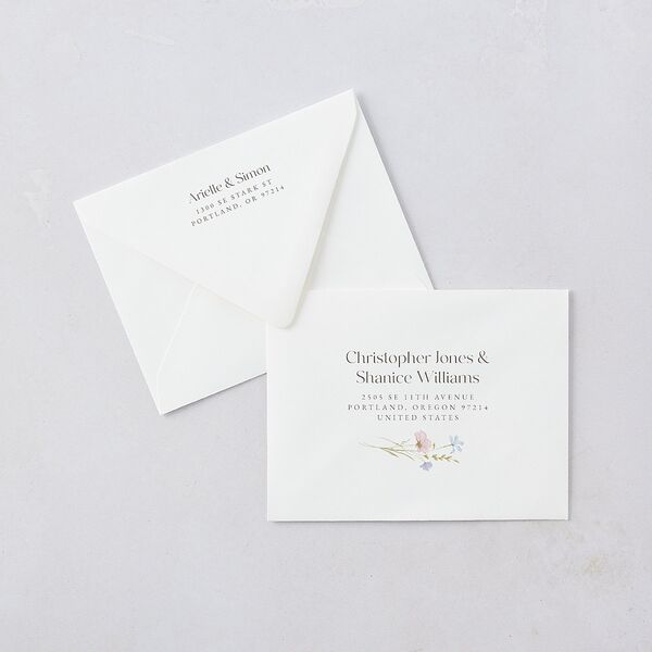 Wildflower Photo Save the Date Petite Card Euro Envelopes White Lilac Both Recipient and Return Addresses Luxe Signature