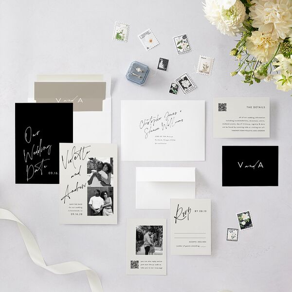 Signed Save The Date Cards Licorice Signature smooth Blank No Standard