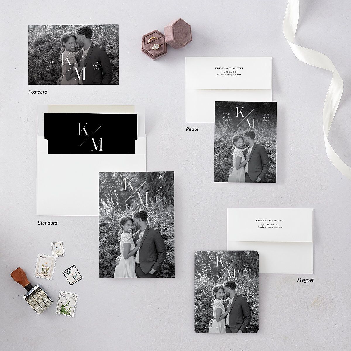Monogram Slant Save the Date Petite Cards Licorice Signature smooth Blank No Standard
