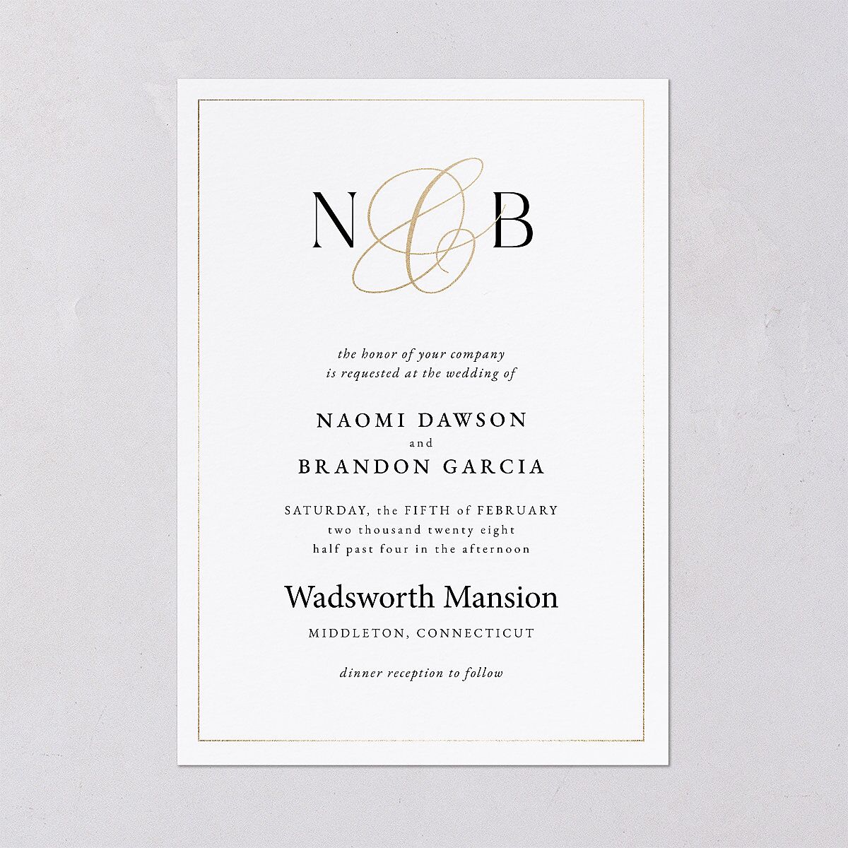 Romantic Ampersand Wedding Invitations Pure White Gold No Signature Blank