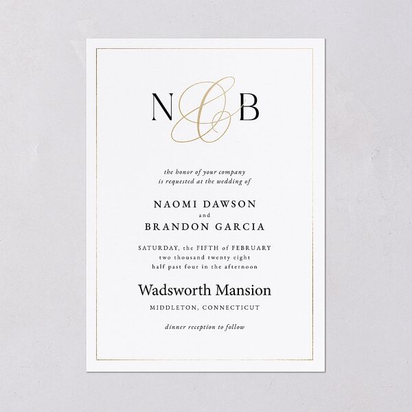 Romantic Ampersand Wedding Invitations Pure White Gold No Signature Blank