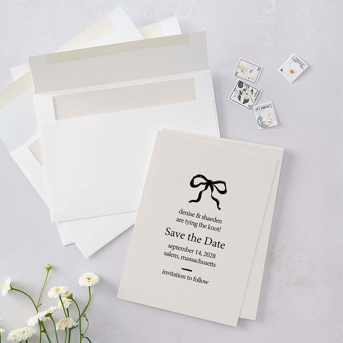 Dainty Bow Save the Date Cards — view 5