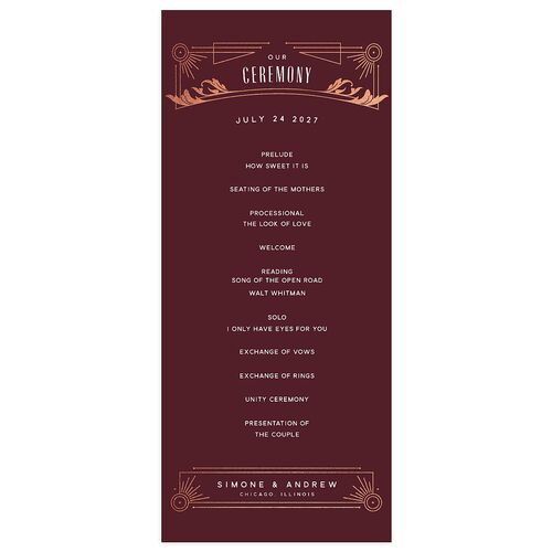 Ornate Elegance Wedding Programs Rose Gold Burgundy Signature