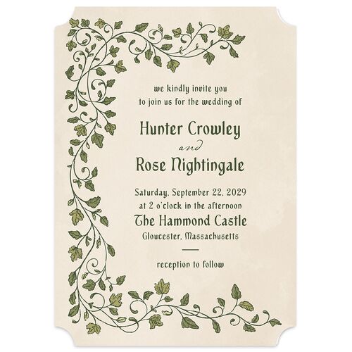 Vintage Fantasy Vines Wedding Invitations Olive Signature Blank No Ticket