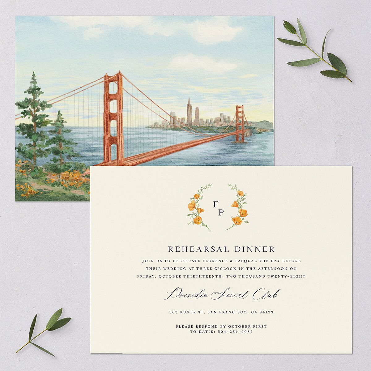 Scenic San Francisco Rehearsal Dinner Invitations Pale Blue Signature Blank Standard