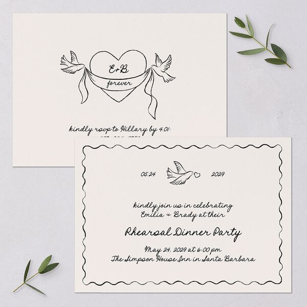 Vintage Lovebird Banner Rehearsal Dinner Invitations Linen Signature Blank Standard