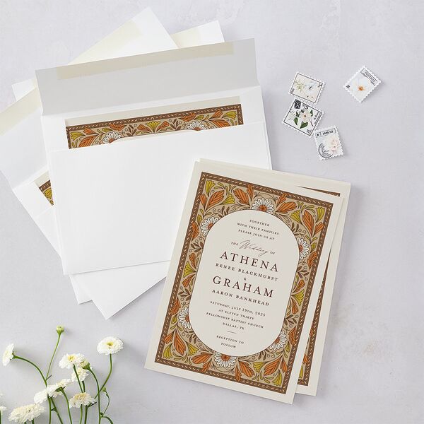 Intricate Vintage Wedding Invitations Tan Signature Blank No Standard