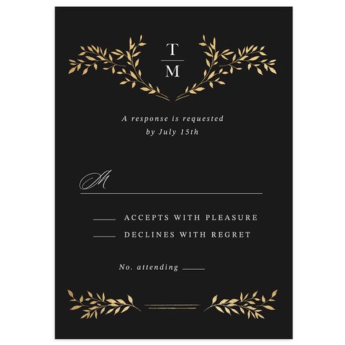 Monogram Garland Foil Wedding Response Cards Midnight Gold Signature Standard