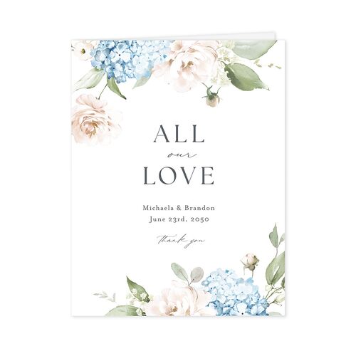 Elegant Peonies and Hydrangeas Thank You Cards Baby Blue