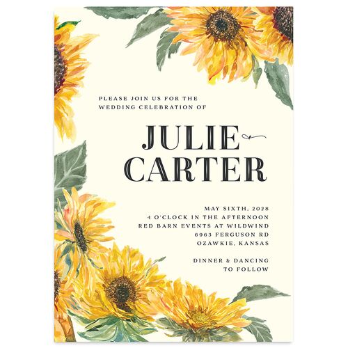 Sunflower Wedding Invitations Cream Signature Blank No Standard