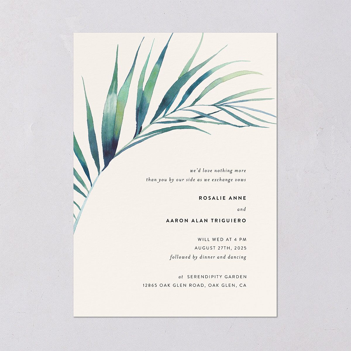 Palm and Protea Wedding Invitations Sky Signature Blank No Standard
