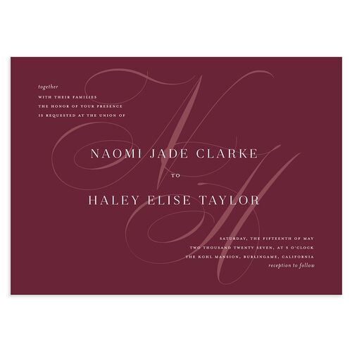 Elegant Monogram Wedding Invitations Merlot Signature Blank No Standard