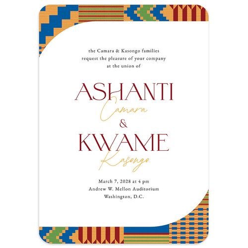 Ankara Print Wedding Invitations Gold Garnet Signature smooth Blank No Rounded