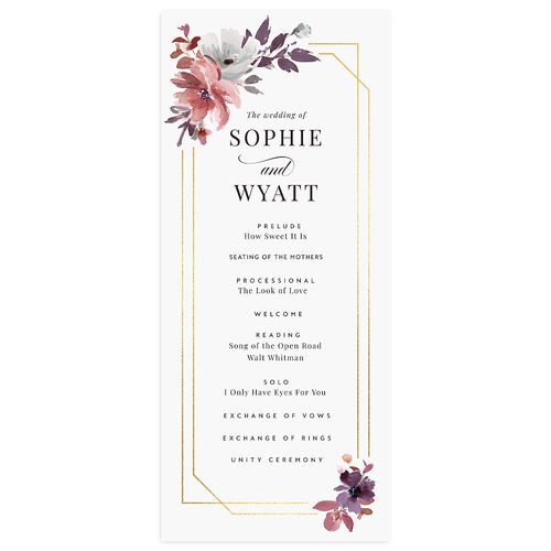 Floral Frame Foil Wedding Programs Gold Mauve Signature