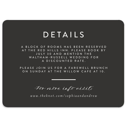 Leafy Ampersand Wedding Event Detail Cards Charcoal Signature Rounded