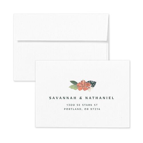 Vintage Hawaiian Island Wedding Response Card Standard Envelopes White Eucalyptus Return Address Signature Standard