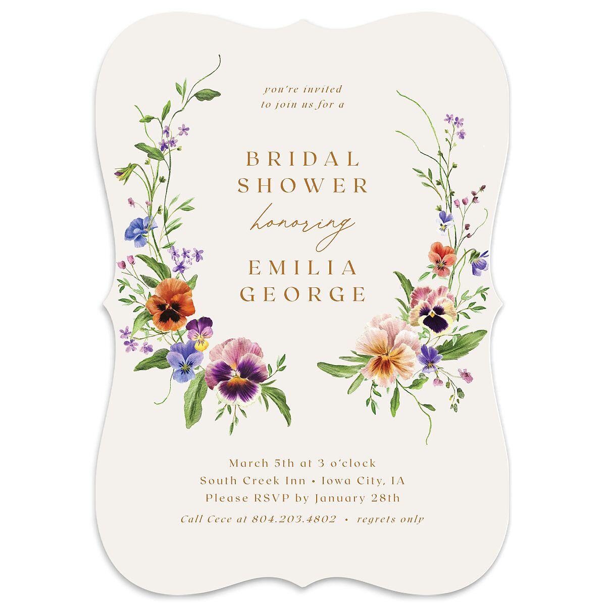 Wild Pansies Bridal Shower Invitations