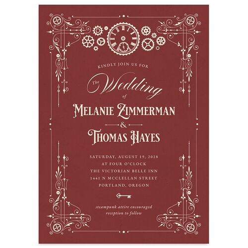 Steampunk Vintage Wedding Invitations Burgundy Signature Blank No Standard
