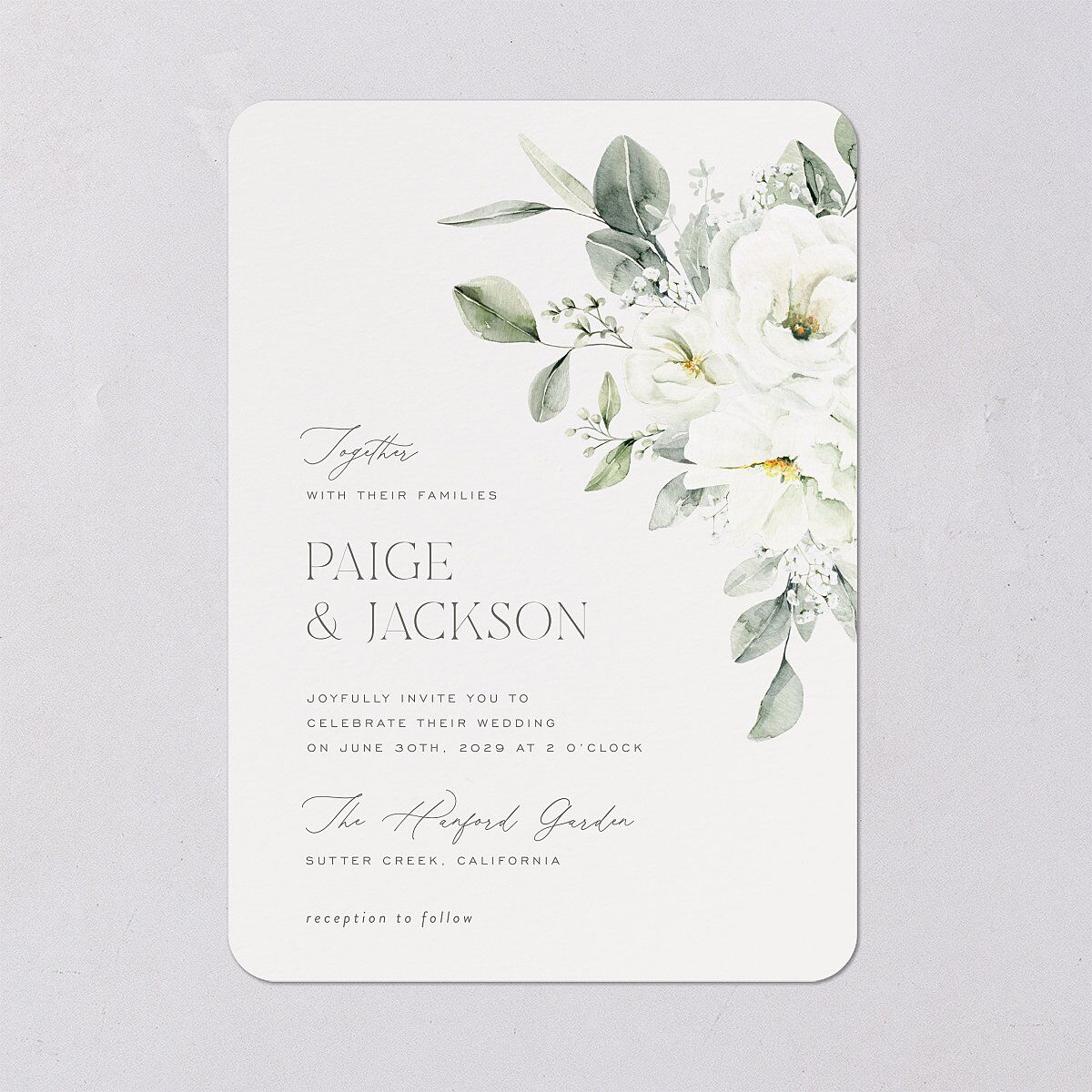 Elegant Pastel Floral Wedding Invitations Pure White Signature Blank No Rounded
