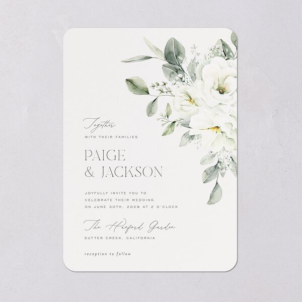 Elegant Pastel Floral Wedding Invitations Pure White Signature Blank No Rounded