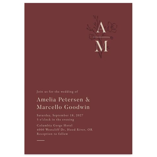 Rustic Monogram Wedding Invitations Merlot Signature Blank No Standard