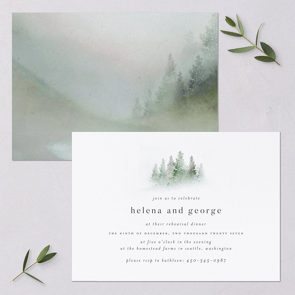 Mountain Mist Rehearsal Dinner Invitations — view 1