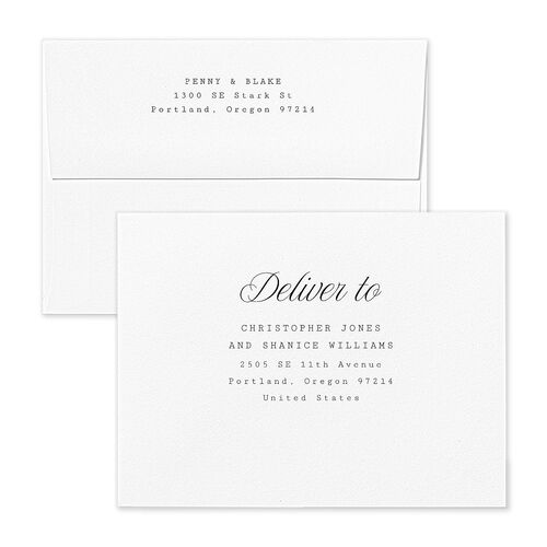 Vintage Script Save the Date Magnet Envelopes White Midnight Both Recipient and Return Addresses Signature Standard
